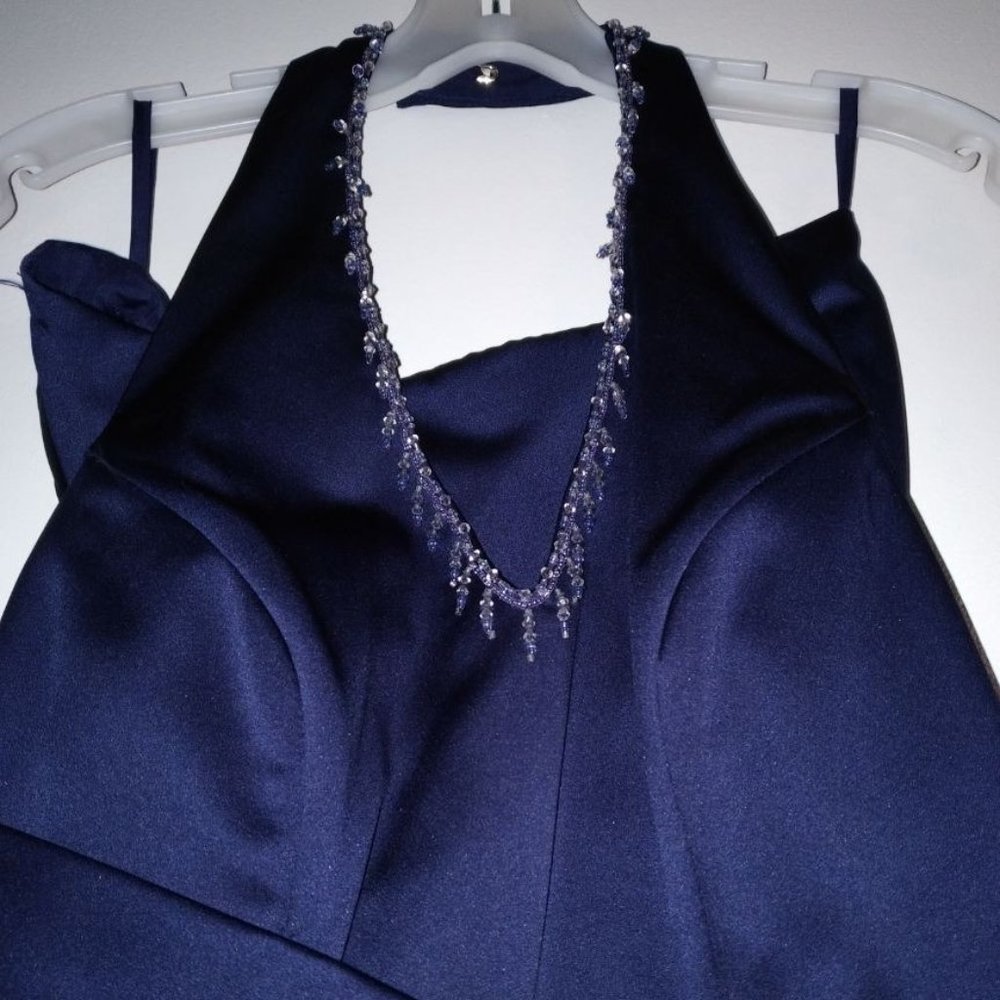 Women's royal blue 2-piece halter top gown size 16
